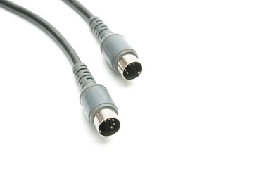 Stereo analog cable with DIN plug on white background