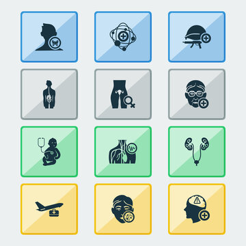 Medical Icons Set With Dermatology, Urology, Endocrinology And Other Child Elements. Isolated Vector Illustration Medical Icons.