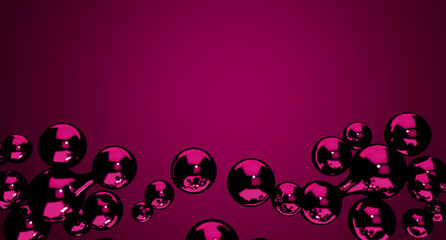 Dark purple abstract background. Metal space-reflecting balls in a purple room. 3D rendering.