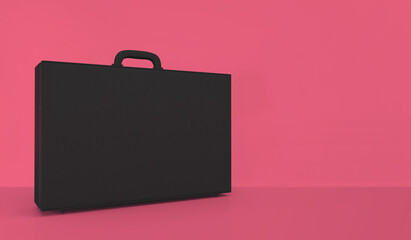 Black business case on a pink background. The concept of women's business. Equality in business. 3D rendering.