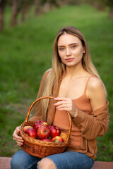 diet, red, holding, style, happiness, model, pose, tasty, healthy eating, hair, shirt, close up, adult, female, pretty, person, portrait, youth, millennial, toothy, nutrition, standing, vitamin, weigh