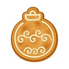 Christmas Bauble as Shaped Baked Cookie and Merry Christmas Symbol Vector Illustration