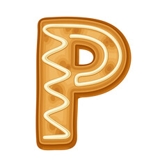 English Letter P as Baked Cookie with Sugar Glaze Vector Illustration