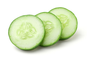  Sliced cucumbers on a white background,with clipping path.