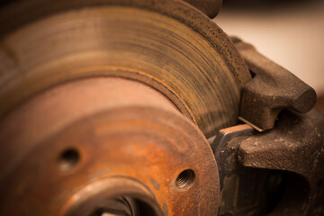 Car worn and rusty brake disk