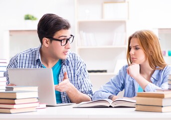 Distance online study learning concept with two students