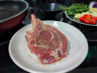 Goat meat seasoned with salt and black pepper