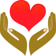 hands holding red heart love care family protect poster vector illustration. heart in hands