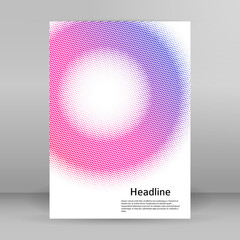 Abstract background advertising brochure design elements halftone circle. Glowing light effect dots graphic form for elegant flyer