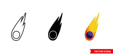 Comet icon of 3 types color, black and white, outline. Isolated vector sign symbol.