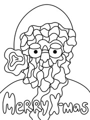 Merry Christmas Santa Claus coloring page stock vector illustration. Funny winter holidays black outline white isolated. Vertical printable coloring page with Santa for home pastime. One of a series