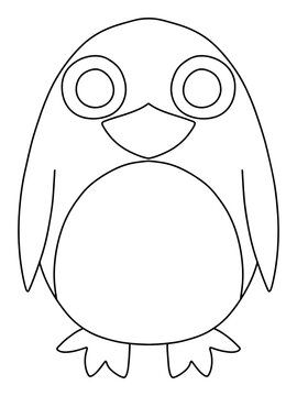Chubby penguin coloring page for kids stock vector illustration. Funny cartoon animal for printing and coloring by preschool children. Winter holidays bird black outline white isolated. One of series