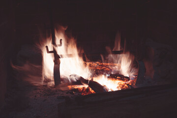 fire in fireplace