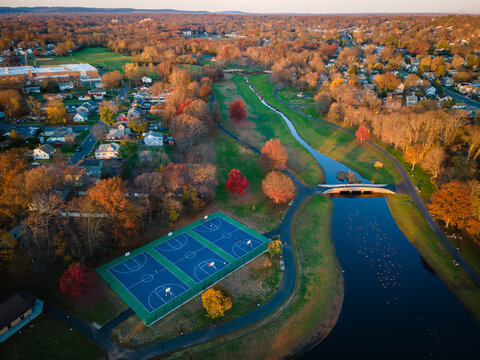Aerial Sunset in South Plainfield New Jersey Spring Lake Park 
