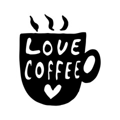 Hand drawn coffee cup. Vector illustration isolated on white background. Template for sticker pack, greeting card, banner or poster. Morning mood