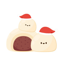 Steamed Bun character. Red bean bun vector. free space for text. Santa hat.