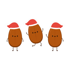 Coffee bean character design. Coffee seed vector. Santa hat