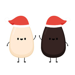 Black and white sesame seed character. Sesame seed on white background. Santa hat.