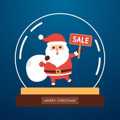 Merry Christmas and happy new year greeting poster. Holiday cartoon character. New year sale poster.