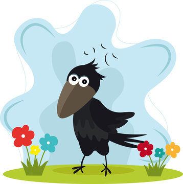Happy very cute crow with flowers vector image
