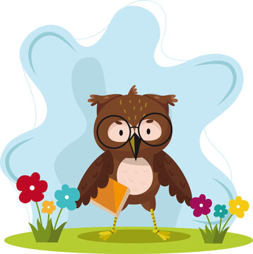 Happy very cute owl with flowers vector image