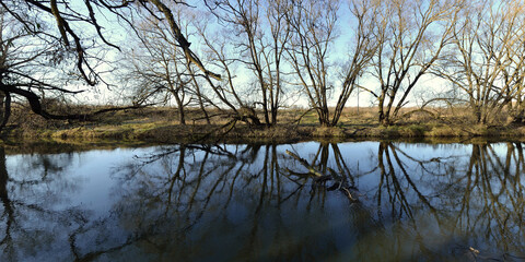 Autumn fishing on the river, beautiful panorama.