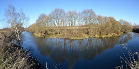 Autumn fishing on the river, beautiful panorama.