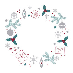 A Wreath With Christmas Elements On A White Background