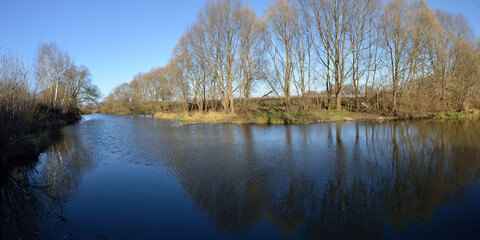 Autumn fishing on the river, beautiful panorama.