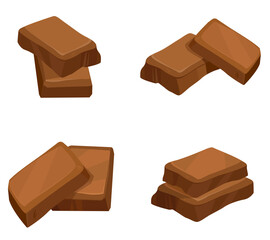 Different slices of chocolate. Confectionery in cartoon style.