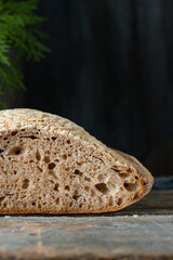 sourdough rye bread loaf black dough organic portion on the table serving healthy meal snack ingredient top view copy space for text food background rustic