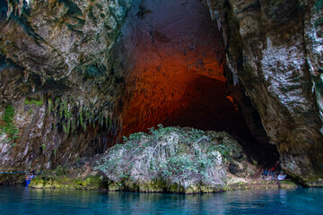 Impressive Melissani cave or lake in Sami, Kefalonia, Greece