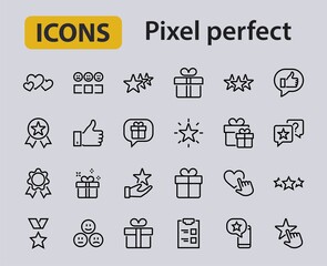 Simple Set Feedback, reviews thin line icons. Evaluation, review, STAR, LIKE and much more, Editable stroke. Vector illustration