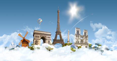 Paris Heaven - photographic composition of famous landmarks of Paris, France