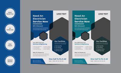 Electrical Services Flyer Template , Cover design layout background, two colors vector template in A4 size.