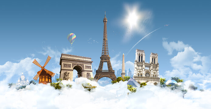 Paris Heaven - photographic composition of famous landmarks of Paris, France