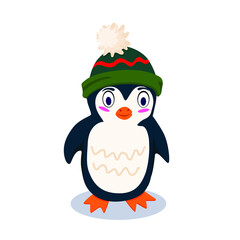penguin in a hat vector illustration isolated on a white background cartoon style
