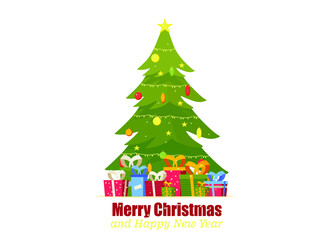 Christmas tree, vector illustration of Christmas card