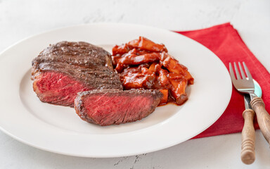 Steak ribeye with mushroom stew