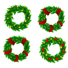 christmas decorations fir wreaths set vector illustration isolated on white background