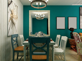  spacious dining room design next to the modern kitchen, with a beautiful dining table and greenery