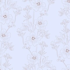 Wildflowers. Hand drawing. Black engraving, graphics, line art. Vintage seamless pattern. Black and white. Isolated vector illustration.