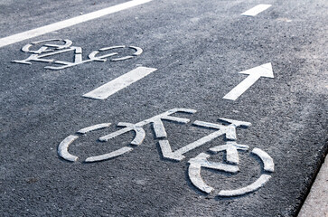 Bicycle symbol on a bike lane with directional arrow