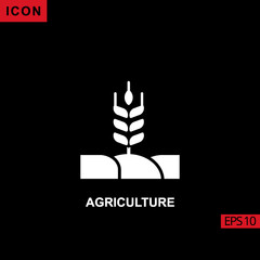 Icon agriculture with wheat and soil on black background. Illustration filled, glyph or flat icon for graphic, print media interfaces and web design.
