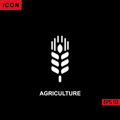 Icon agriculture with wheat on black background. Illustration filled, glyph or flat icon for graphic, print media interfaces and web design.