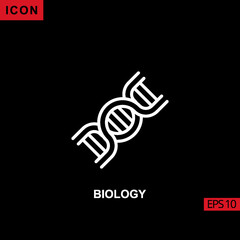 Icon biology dna vector on black background. Illustration line, linear, outline and lineal icon for graphic, print media interfaces and web design.