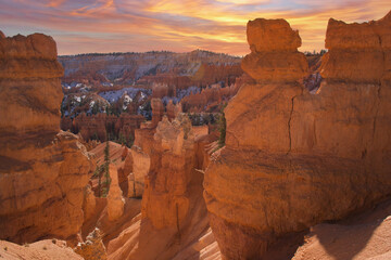 Bryce canyon national park in Utah during sunset.