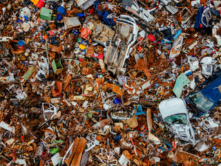 Aerial landfill or garbage pile in trash dump