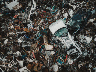 Aerial landfill or garbage pile in trash dump