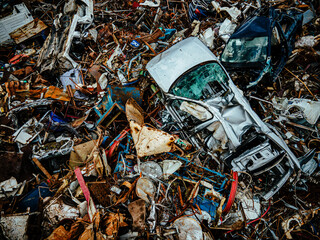 Aerial landfill or garbage pile in trash dump